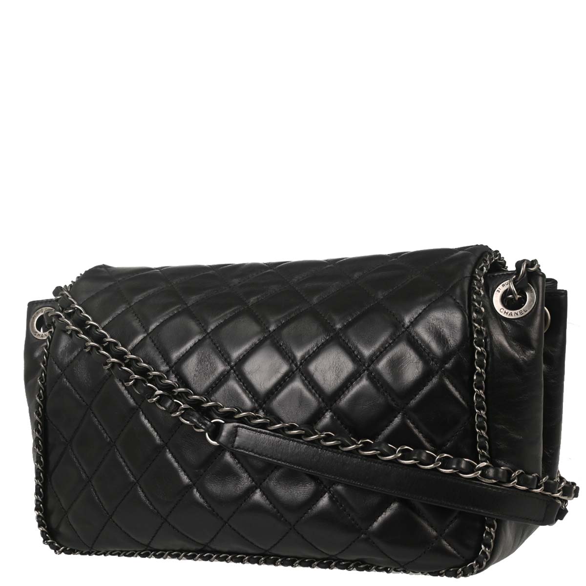 Chanel 2015-2016 Black Calfskin Accordion Flap Shoulder Bag