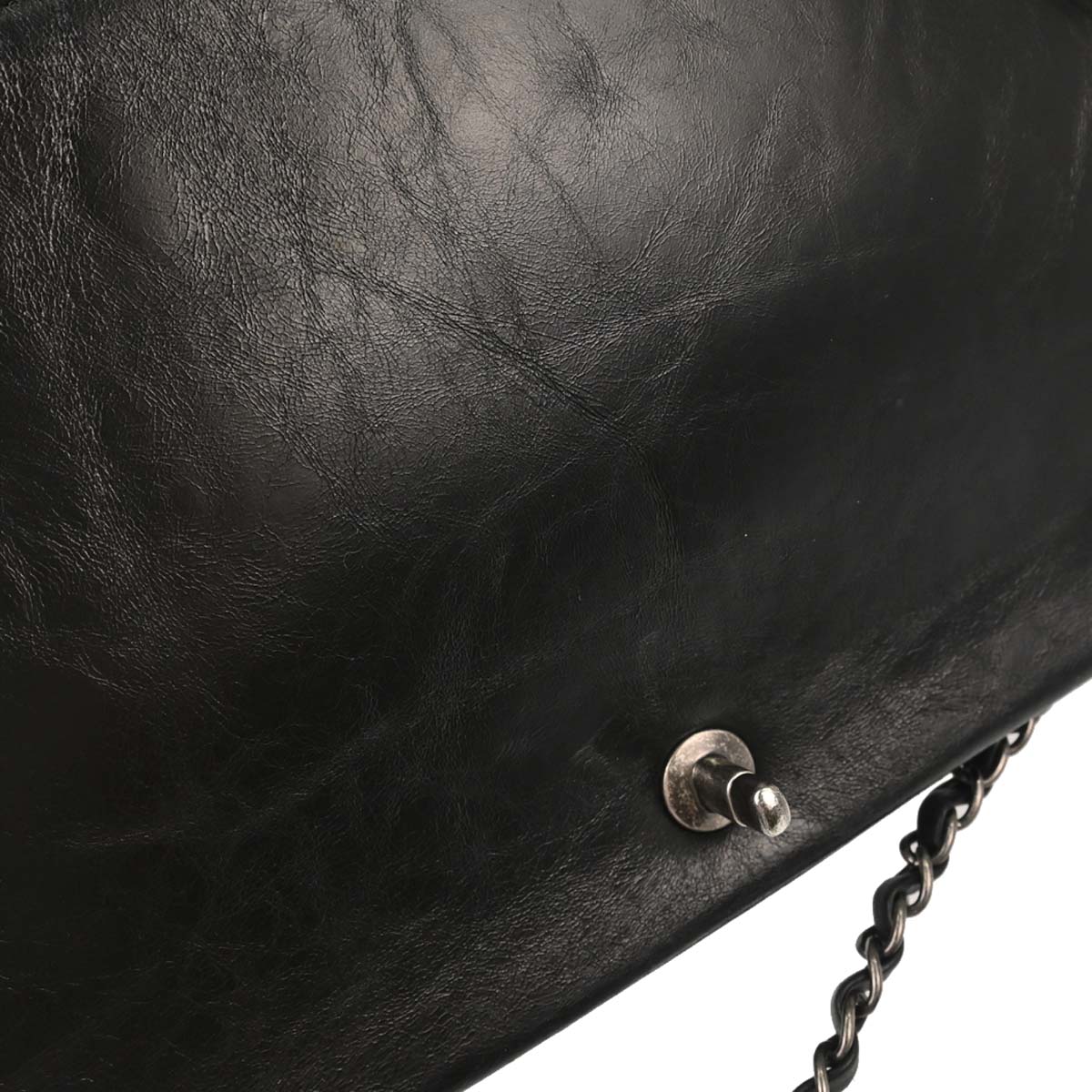 Chanel 2015-2016 Black Calfskin Accordion Flap Shoulder Bag