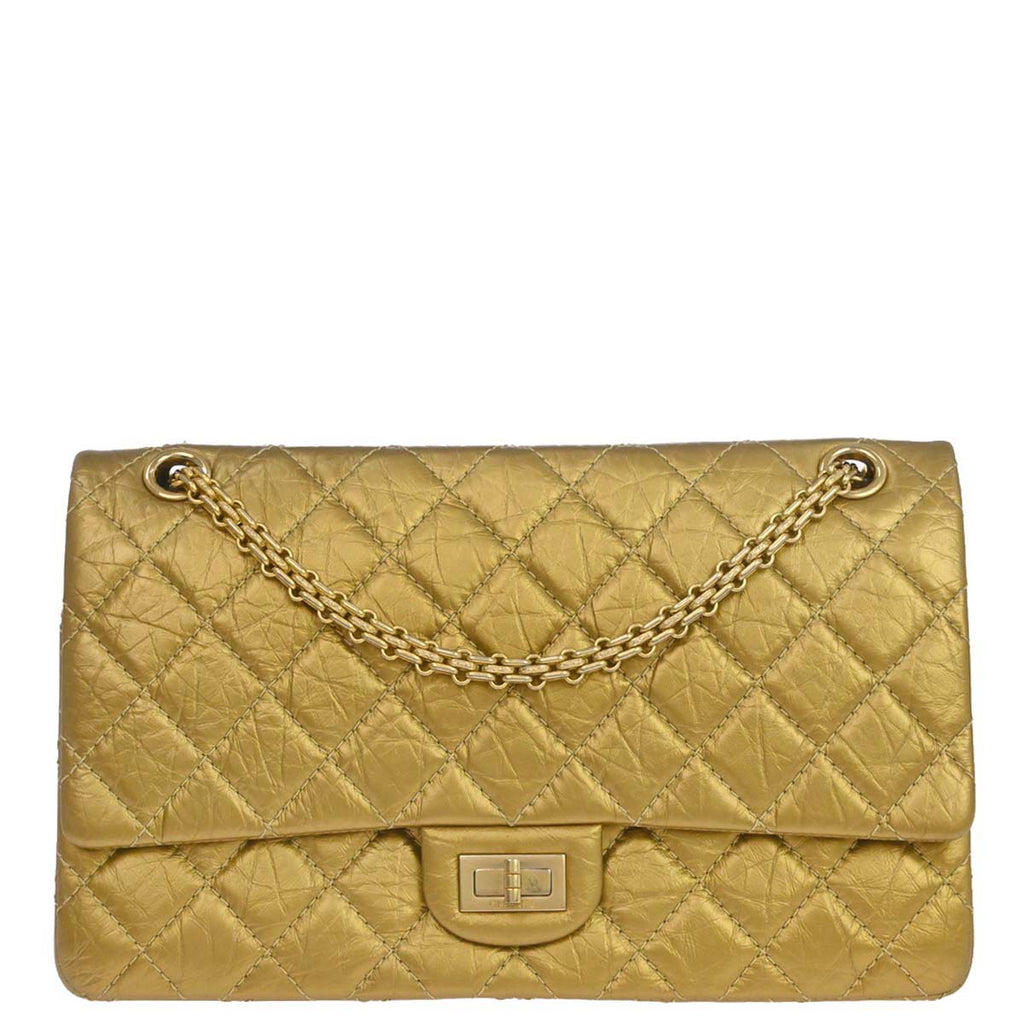Chanel 2014 Gold Calfskin 2.55 Double Flap Shoulder Bag