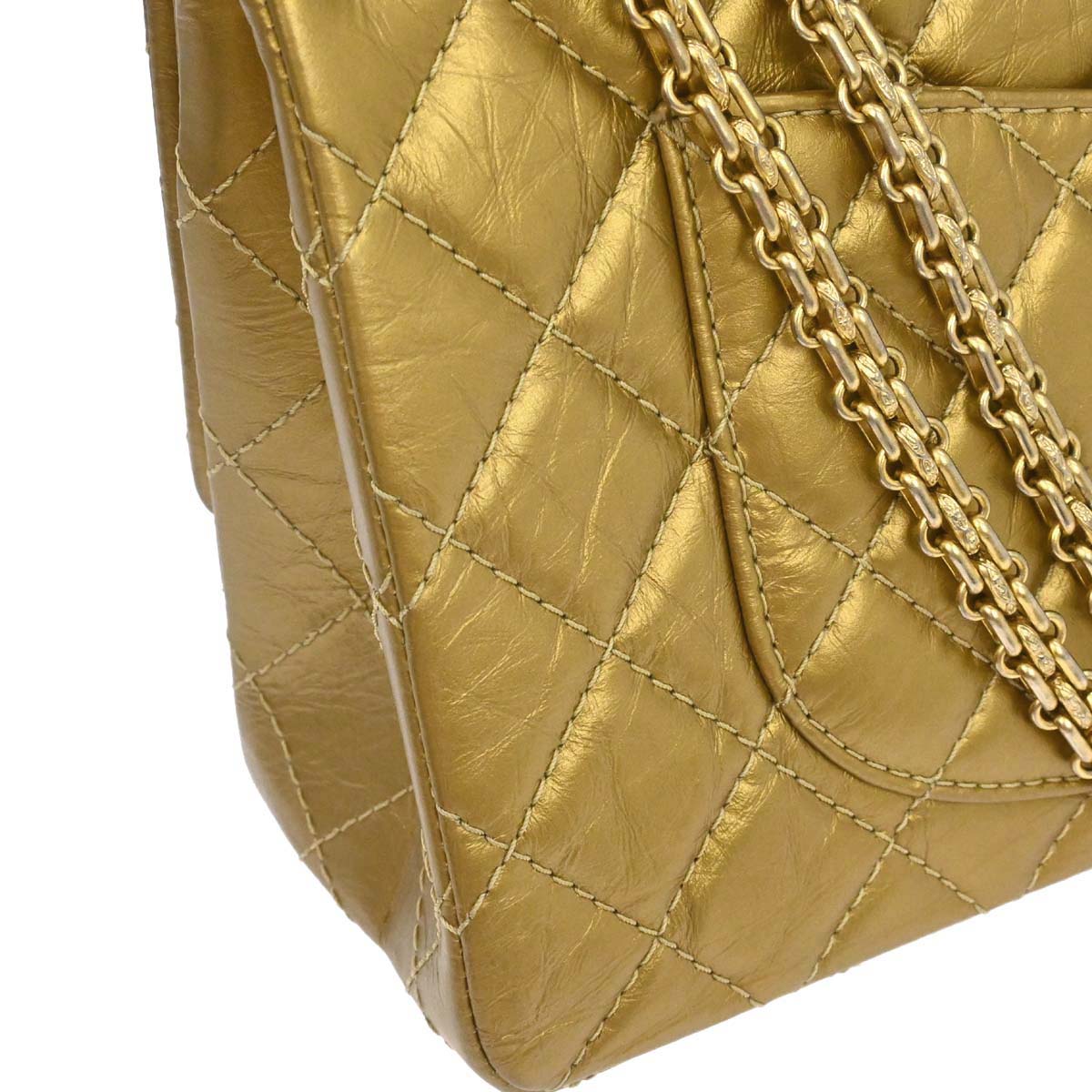 Chanel 2014 Gold Calfskin 2.55 Double Flap Shoulder Bag