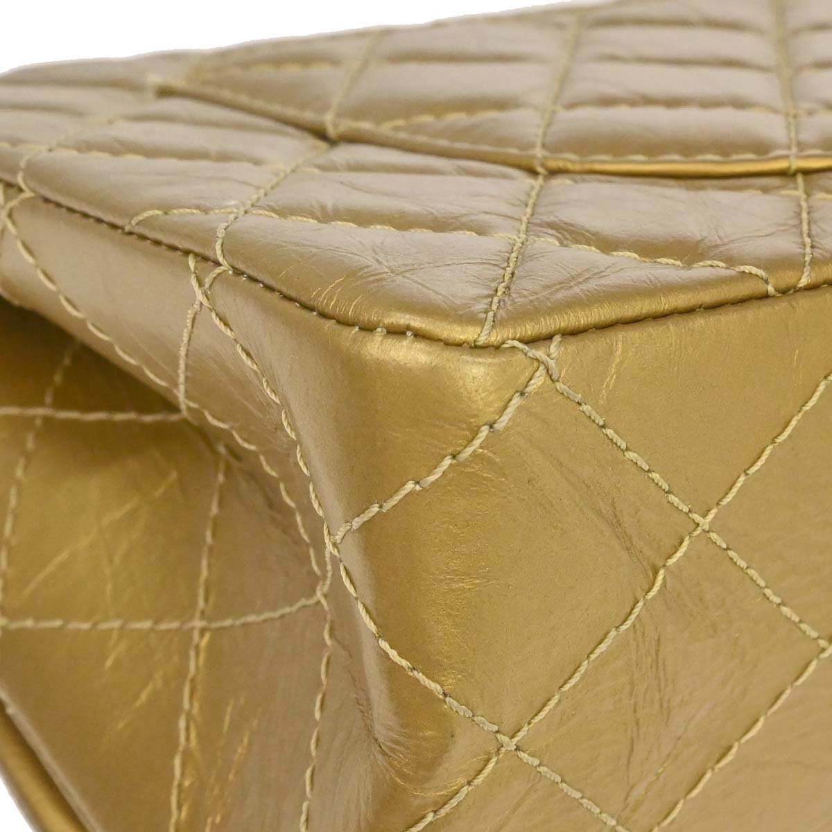 Chanel 2014 Gold Calfskin 2.55 Double Flap Shoulder Bag