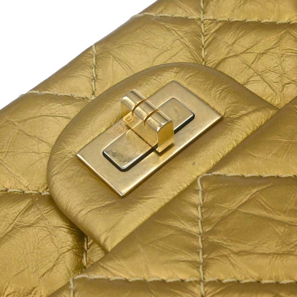 Chanel 2014 Gold Calfskin 2.55 Double Flap Shoulder Bag