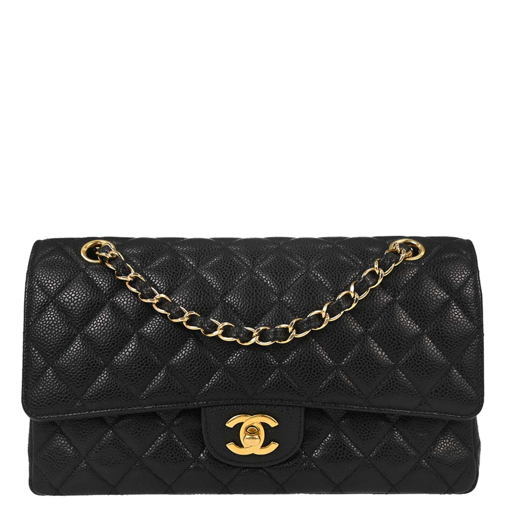 Chanel 2013-2014 Black Caviar Skin Medium Classic Double Flap Shoulder Bag