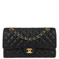 Chanel 2013-2014 Black Caviar Skin Medium Classic Double Flap Shoulder Bag
