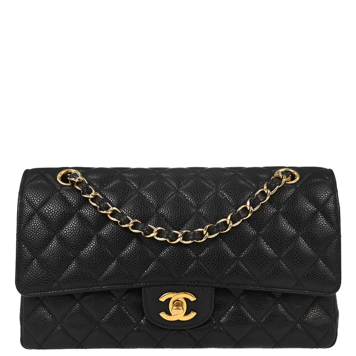 Chanel 2013-2014 Black Caviar Skin Medium Classic Double Flap Shoulder Bag