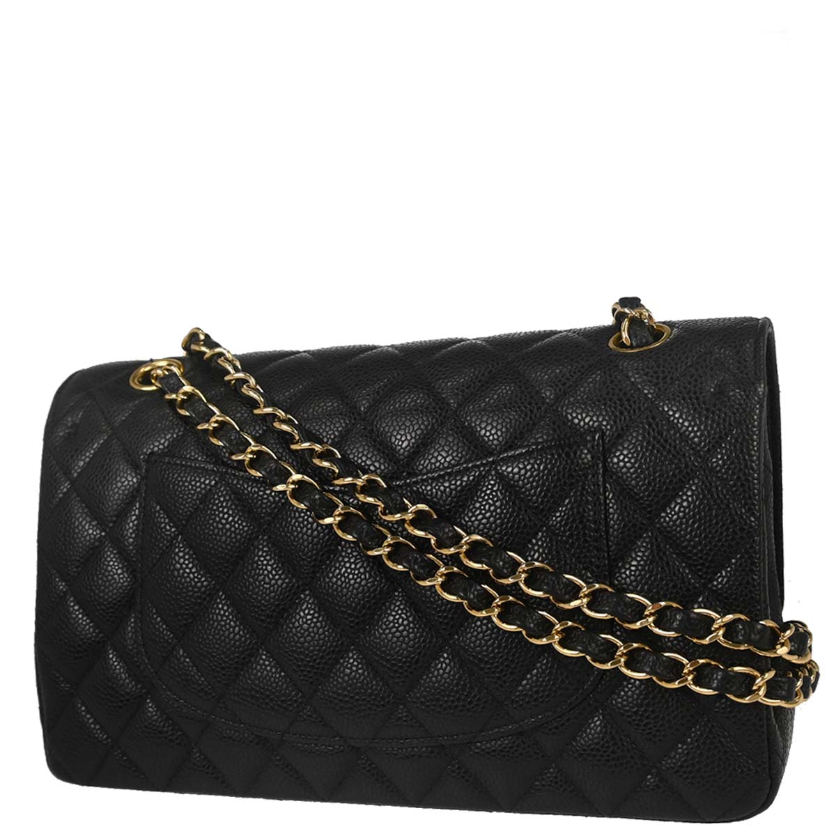 Chanel 2013-2014 Black Caviar Skin Medium Classic Double Flap Shoulder Bag