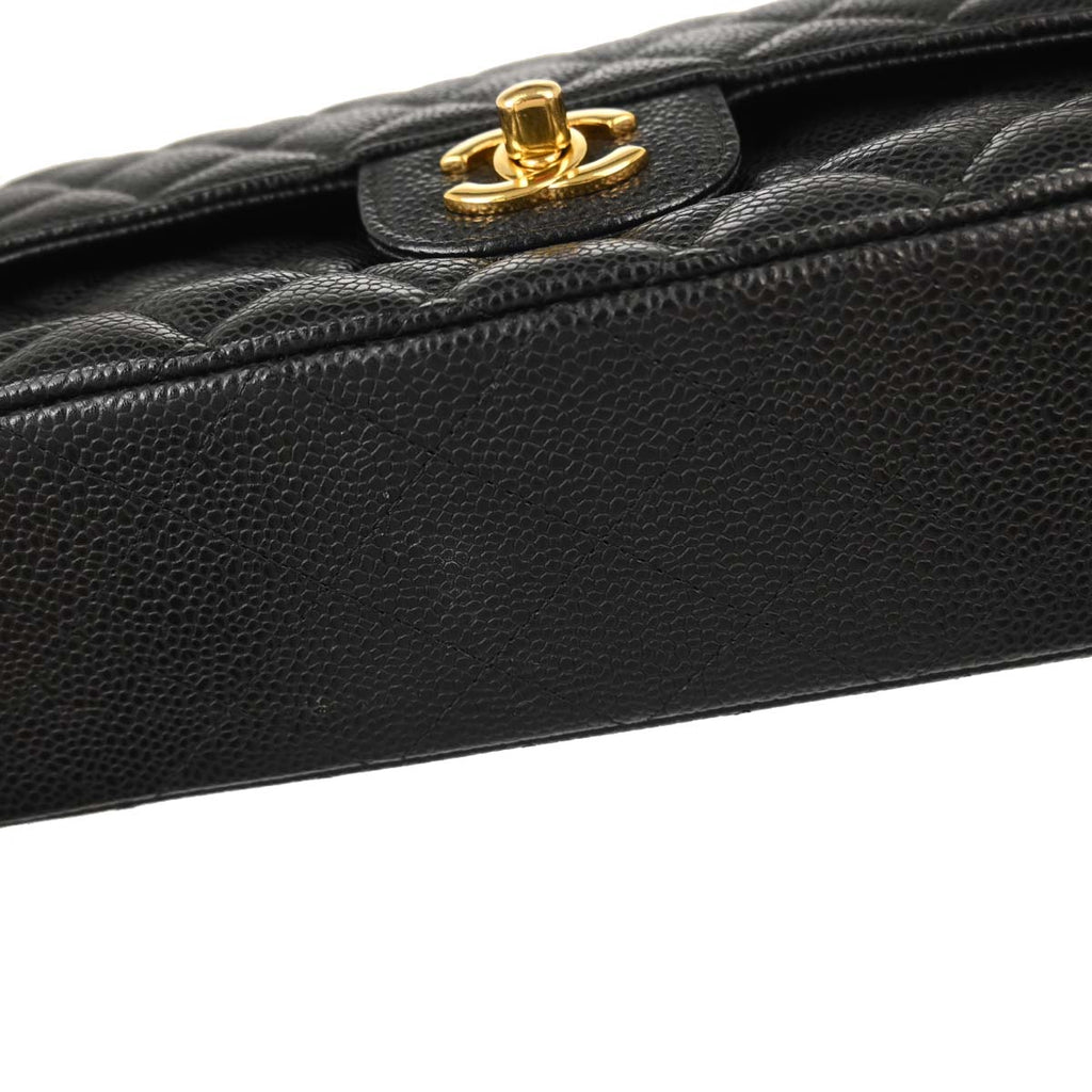 Chanel 2013-2014 Black Caviar Skin Medium Classic Double Flap Shoulder Bag