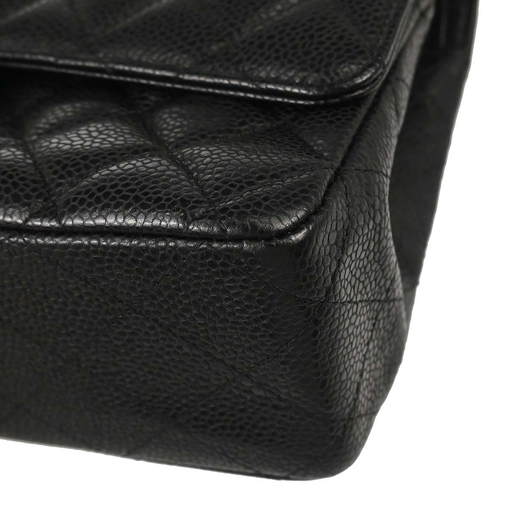 Chanel 2013-2014 Black Caviar Skin Medium Classic Double Flap Shoulder Bag