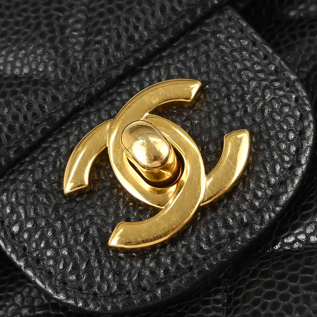 Chanel 2013-2014 Black Caviar Skin Medium Classic Double Flap Shoulder Bag