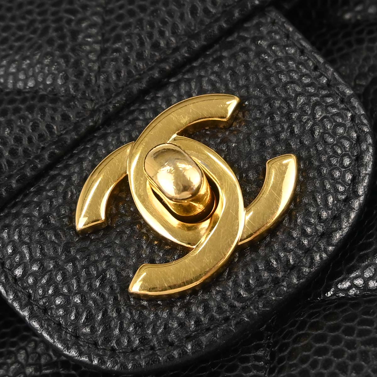 Chanel 2013-2014 Black Caviar Skin Medium Classic Double Flap Shoulder Bag