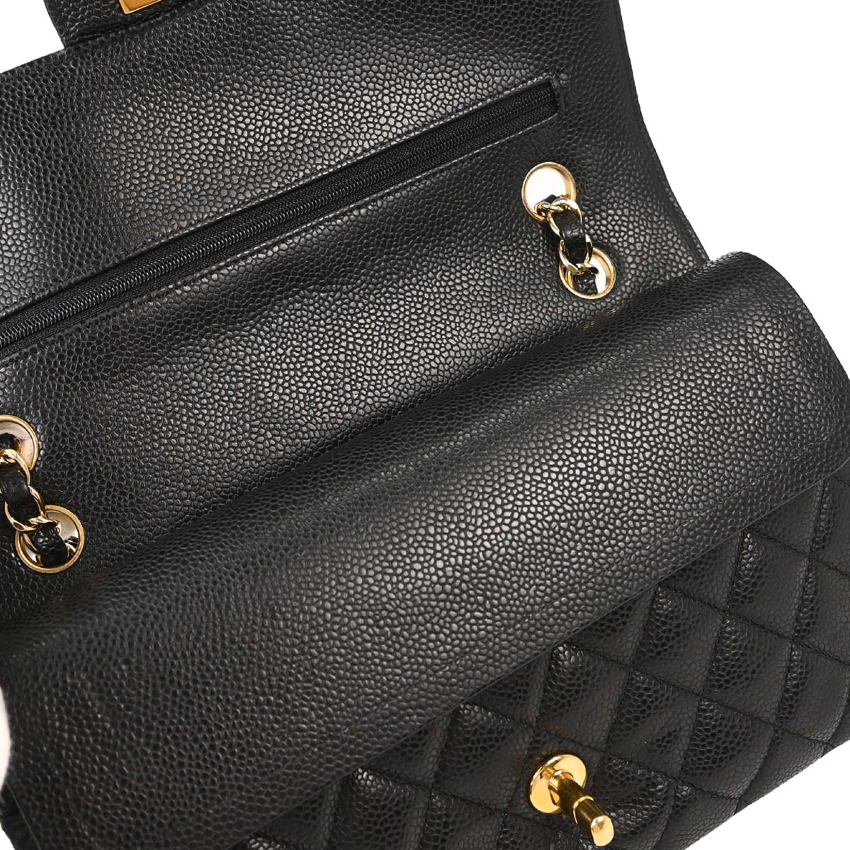 Chanel 2013-2014 Black Caviar Skin Medium Classic Double Flap Shoulder Bag