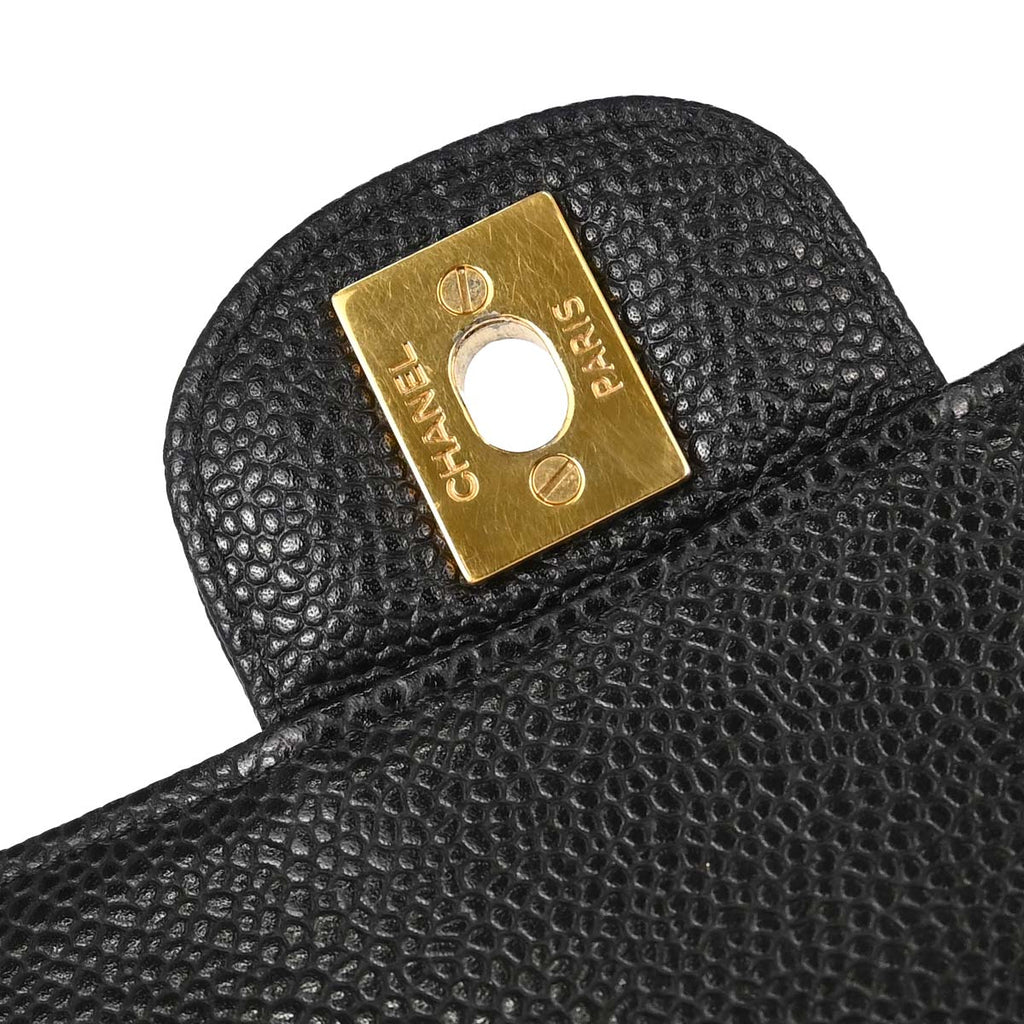 Chanel 2013-2014 Black Caviar Skin Medium Classic Double Flap Shoulder Bag