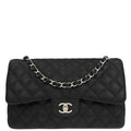 Chanel 2018-2019 Black Caviar Skin Jumbo Classic Double Flap Shoulder Bag
