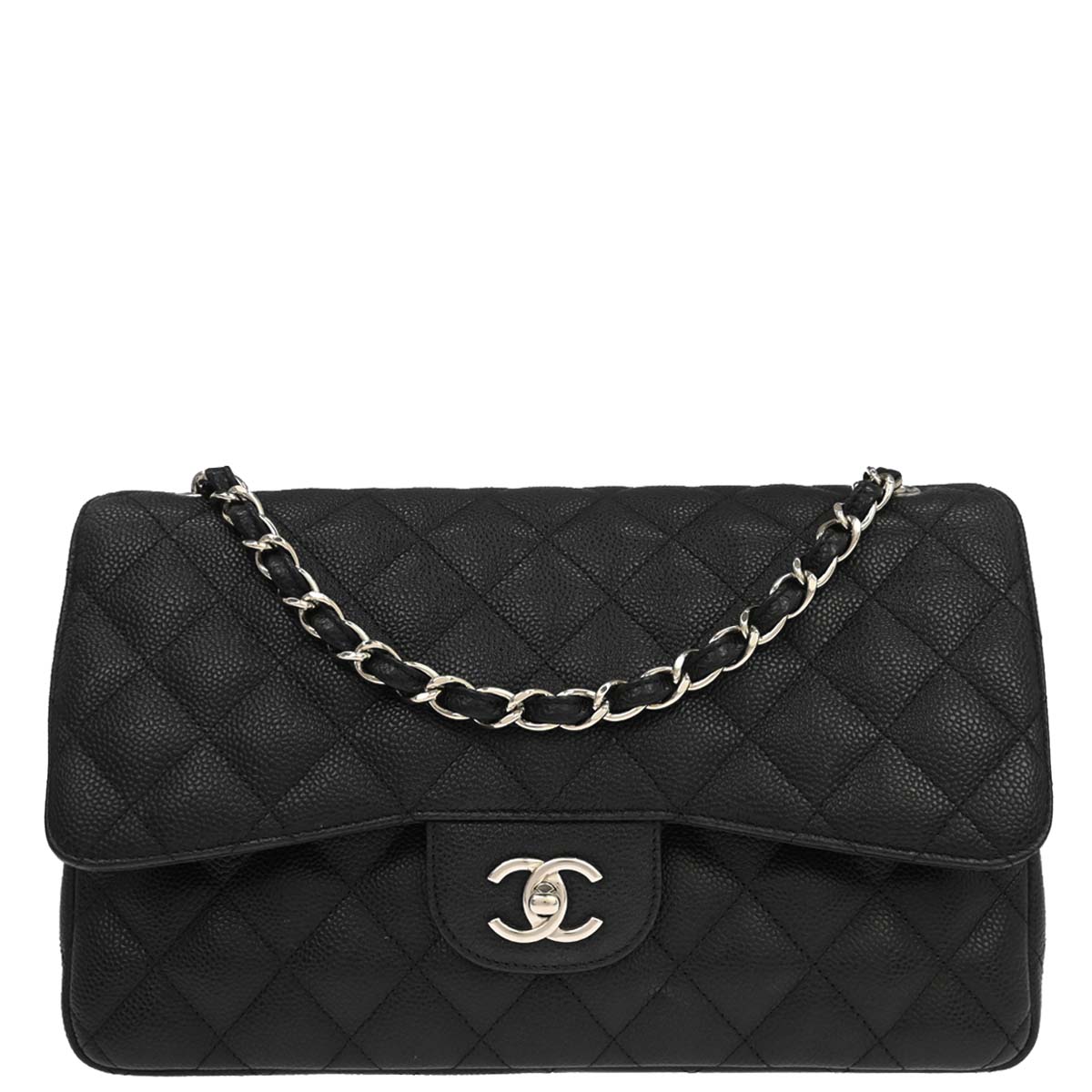 Chanel 2018-2019 Black Caviar Skin Jumbo Classic Double Flap Shoulder Bag