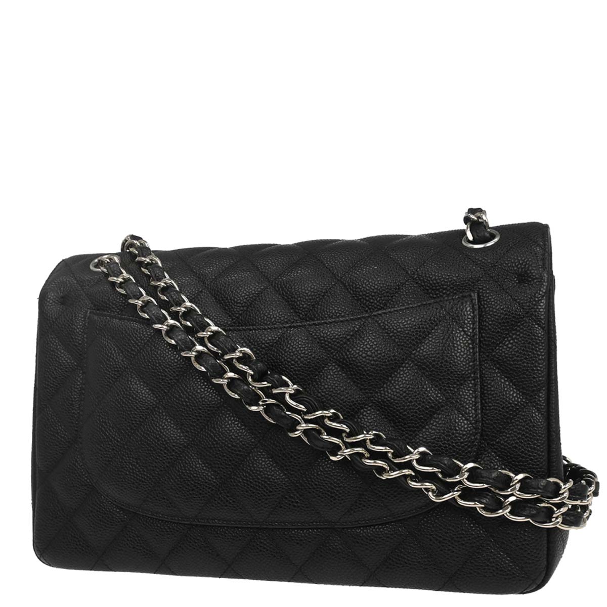 Chanel 2018-2019 Black Caviar Skin Jumbo Classic Double Flap Shoulder Bag