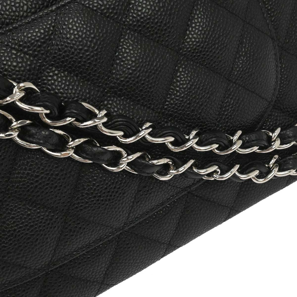 Chanel 2018-2019 Black Caviar Skin Jumbo Classic Double Flap Shoulder Bag