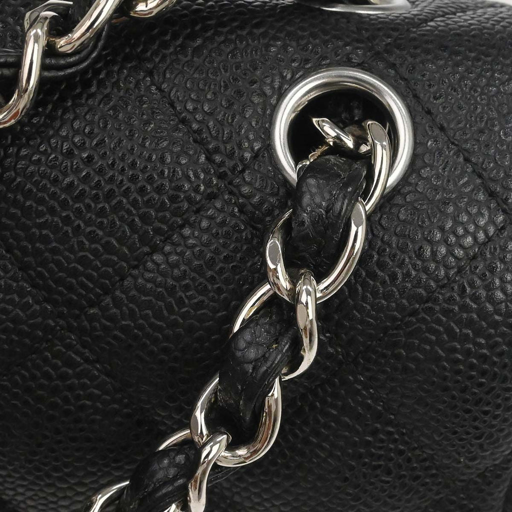 Chanel 2018-2019 Black Caviar Skin Jumbo Classic Double Flap Shoulder Bag