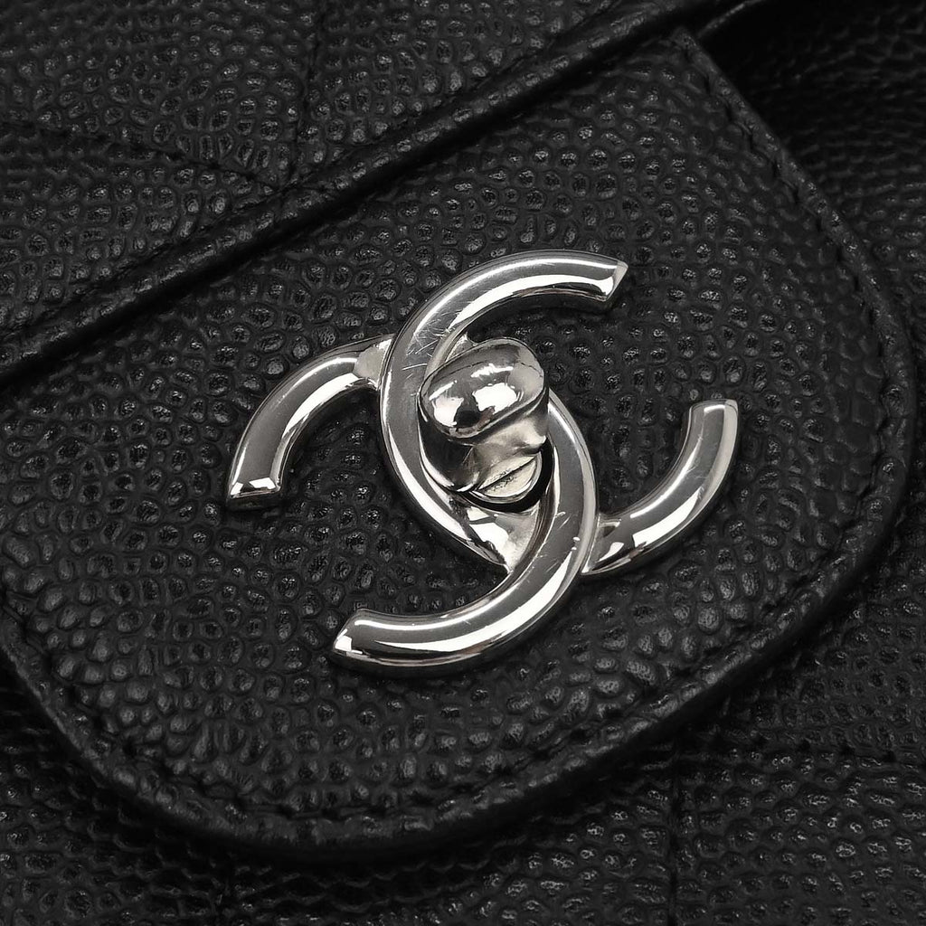 Chanel 2018-2019 Black Caviar Skin Jumbo Classic Double Flap Shoulder Bag