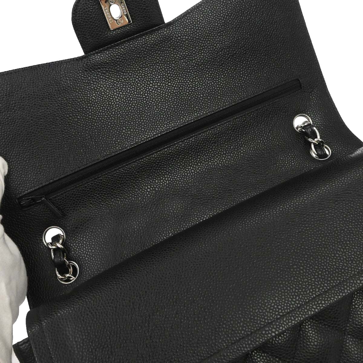 Chanel 2018-2019 Black Caviar Skin Jumbo Classic Double Flap Shoulder Bag