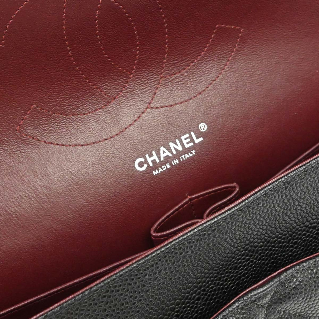 Chanel 2018-2019 Black Caviar Skin Jumbo Classic Double Flap Shoulder Bag