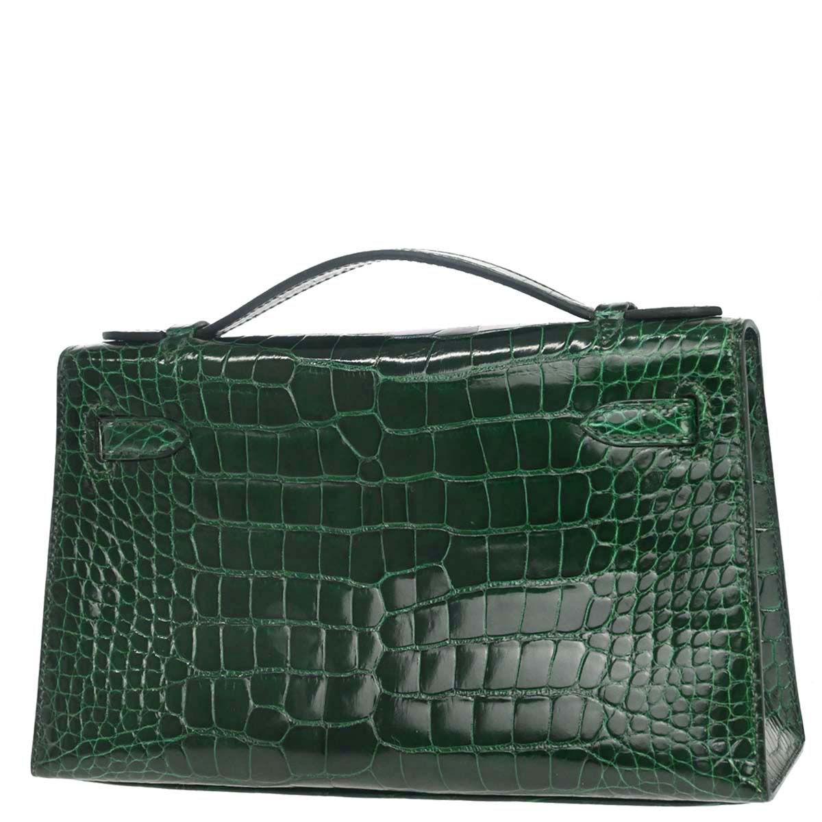 Hermes * Vert Fonce Alligator Kelly Pochette Handbag