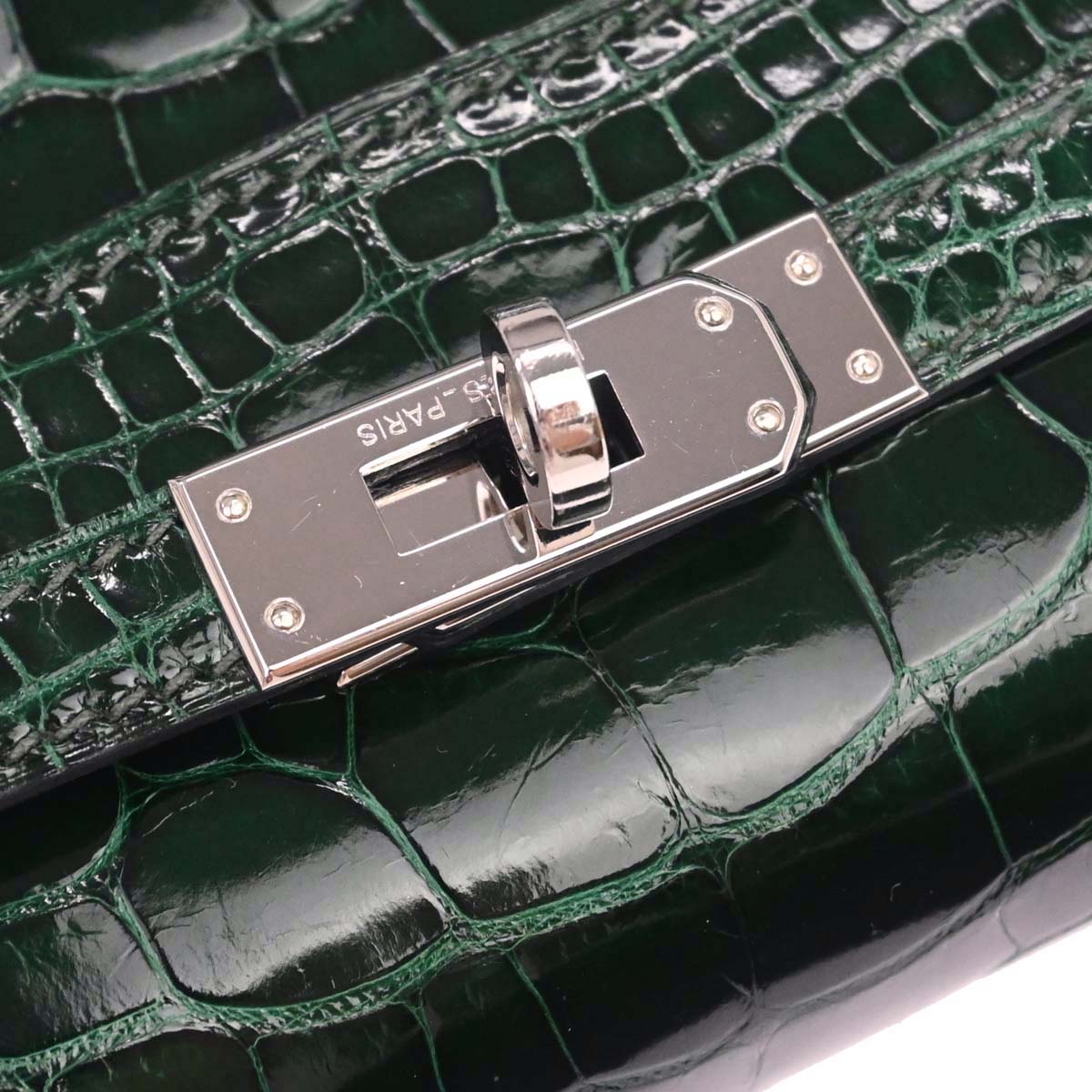 Hermes * Vert Fonce Alligator Kelly Pochette Handbag