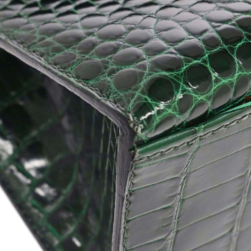 Hermes * Vert Fonce Alligator Kelly Pochette Handbag
