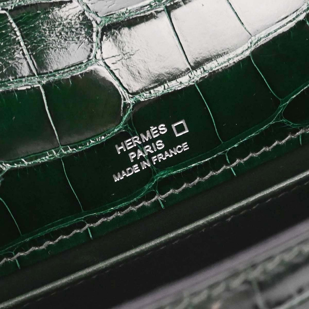 Hermes * Vert Fonce Alligator Kelly Pochette Handbag