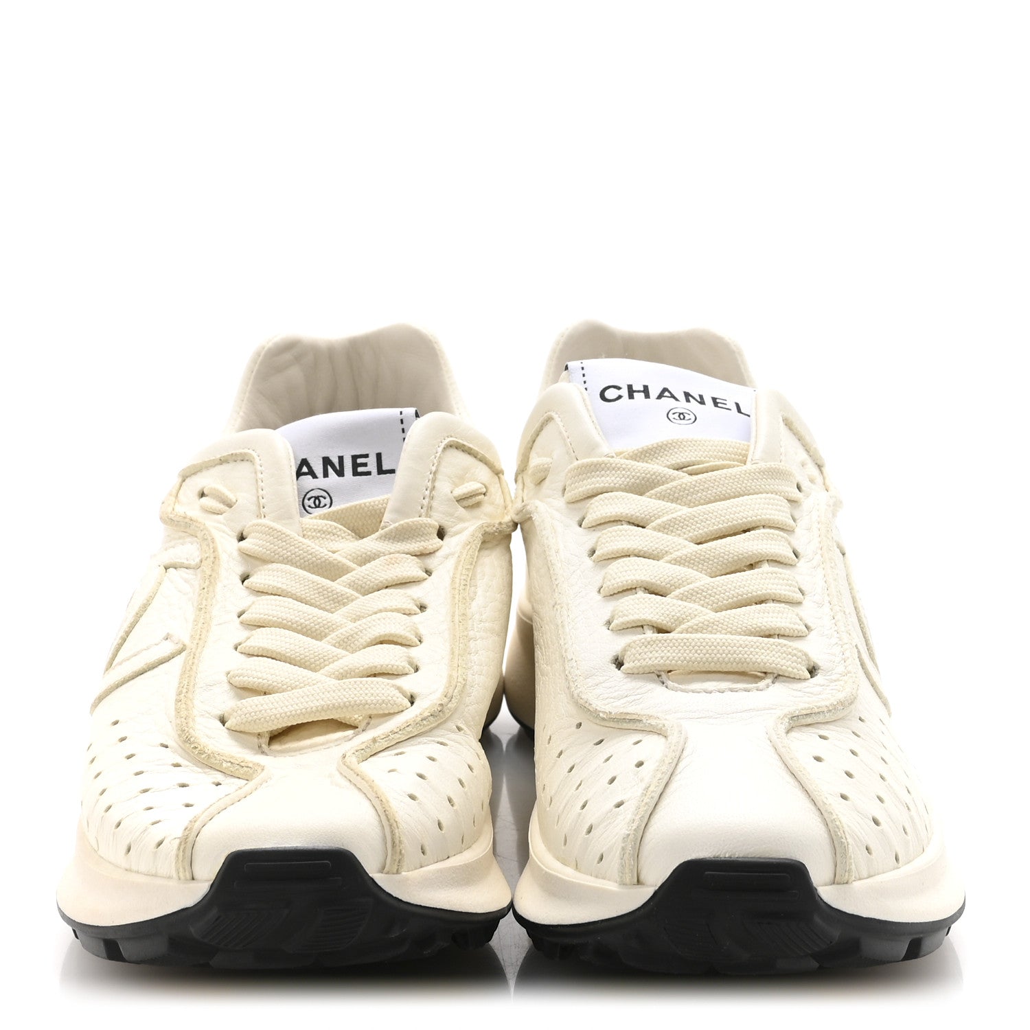 Calfskin Perforated CC Sneakers 36.5 White