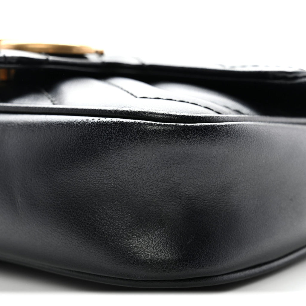 Gucci Calfskin Matelasse Super Mini GG Marmont Shoulder Bag Black