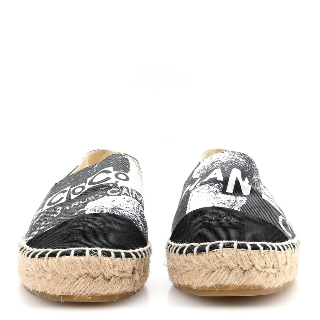 Printed Canvas Grosgrain 31 Rue Cambon Espadrilles 38 Black White