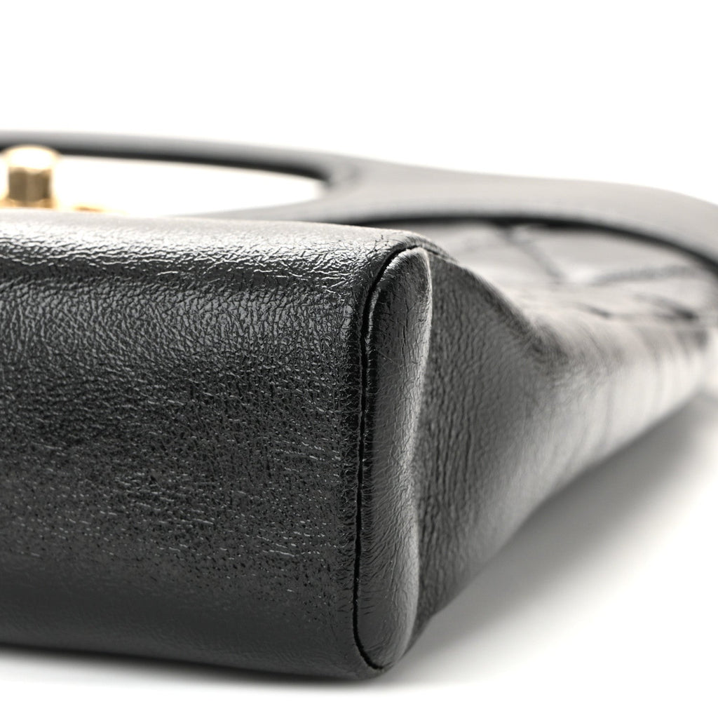 Chanel Shiny Crumpled Calfskin Quilted Mini 31 Shopping Bag Black