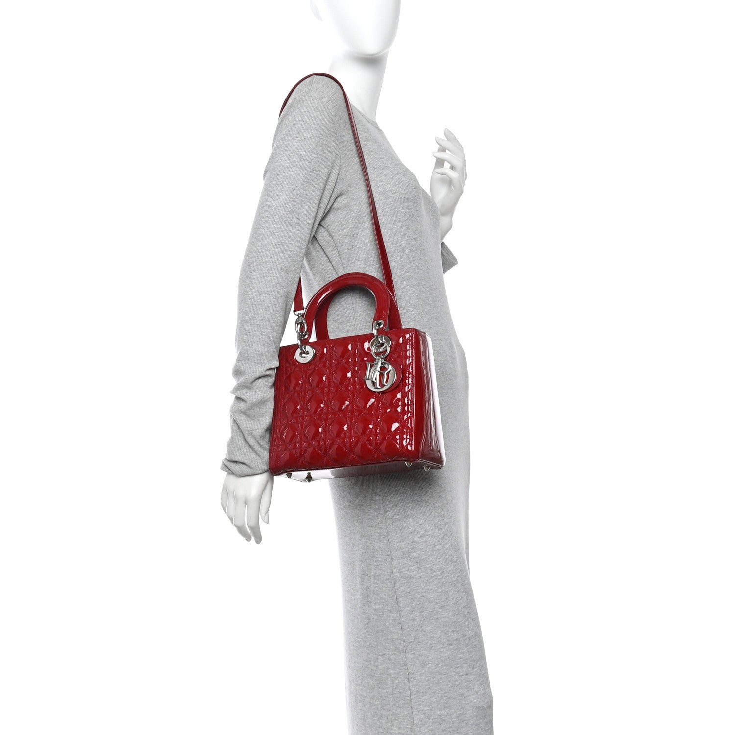 Christian Dior Patent Cannage Medium Lady Dior Red