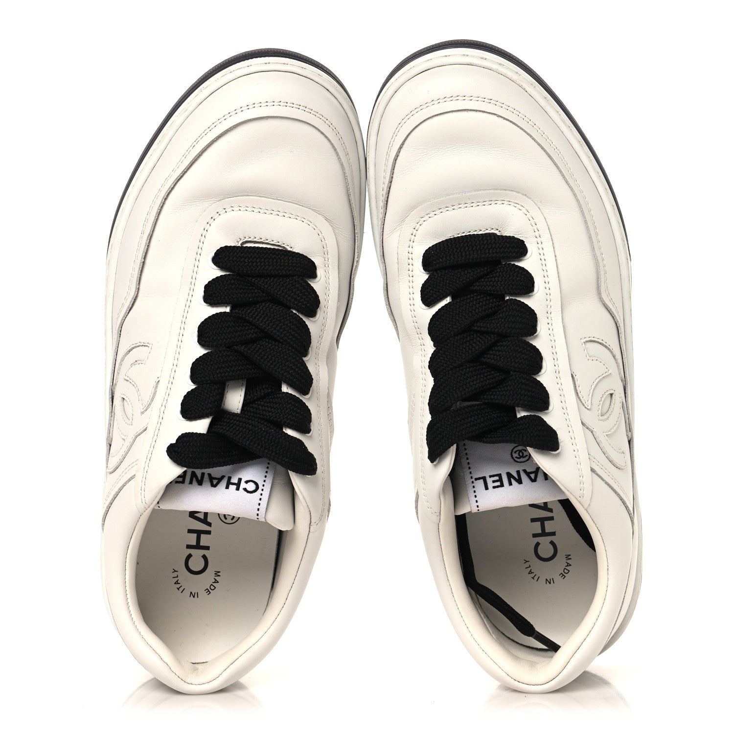 Calfskin CC Womens Sneakers 36 White Black
