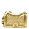 Chanel Metallic Patent Calfskin Quilted Medium Boy Flap Gold