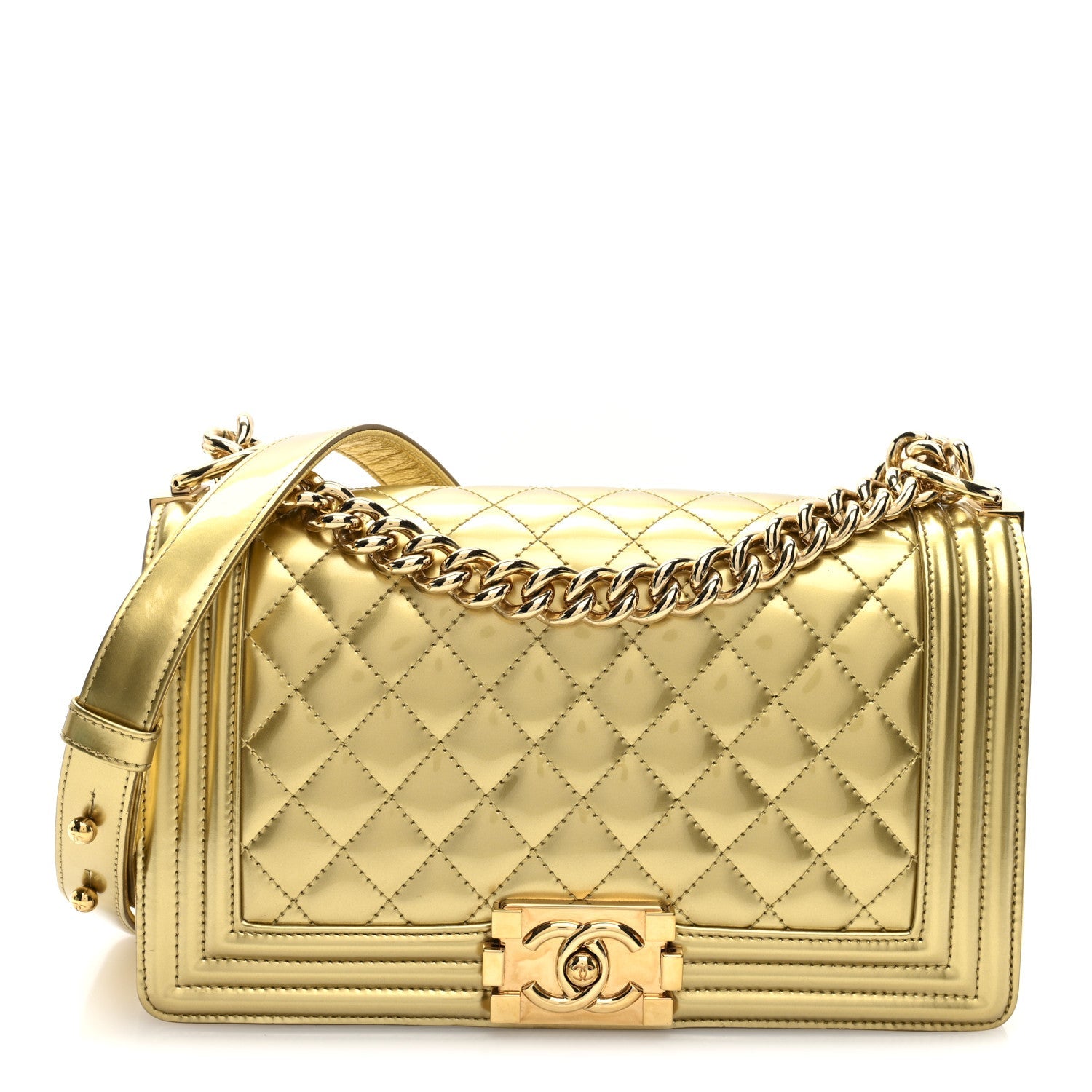 Chanel Metallic Patent Calfskin Quilted Medium Boy Flap Gold