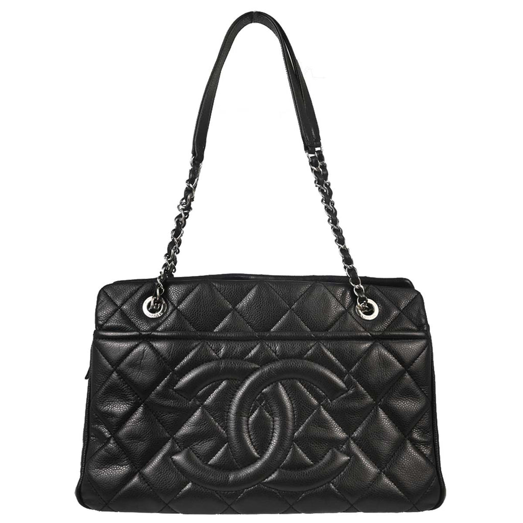 Chanel 2013-2014 Black Caviar Skin Timeless CC Chain Tote Bag