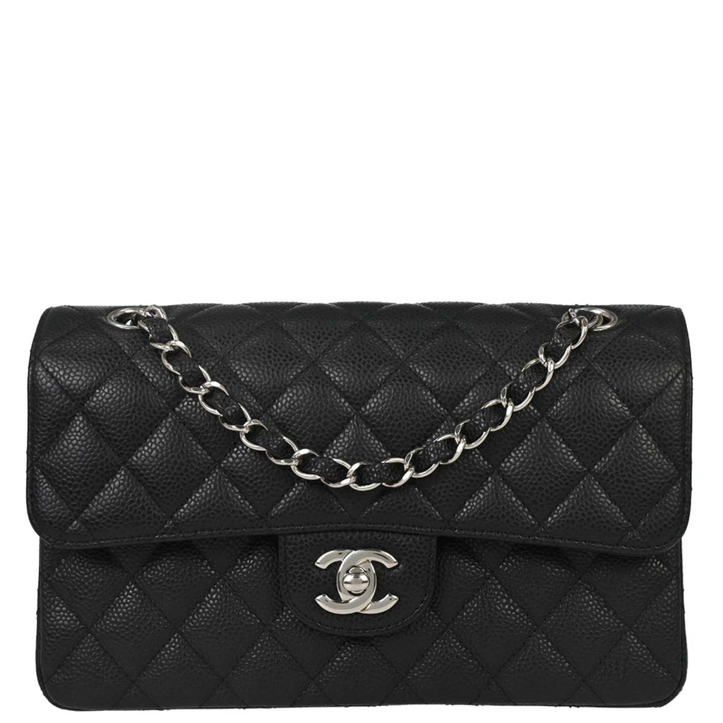Chanel 2015-2016 Black Caviar Skin Small Classic Double Flap Shoulder Bag