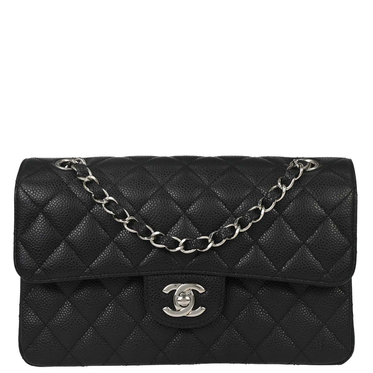 Chanel 2015-2016 Black Caviar Skin Small Classic Double Flap Shoulder Bag