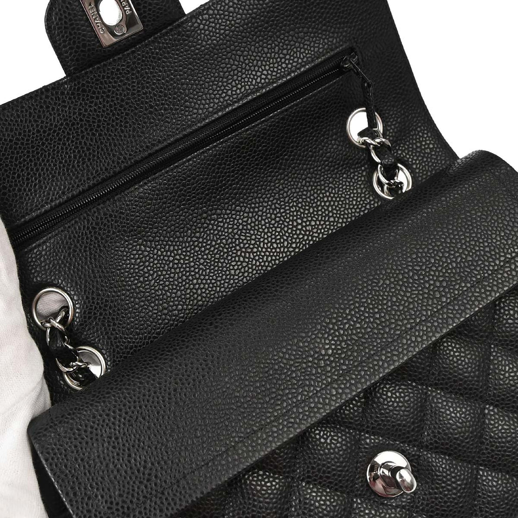 Chanel 2015-2016 Black Caviar Skin Small Classic Double Flap Shoulder Bag