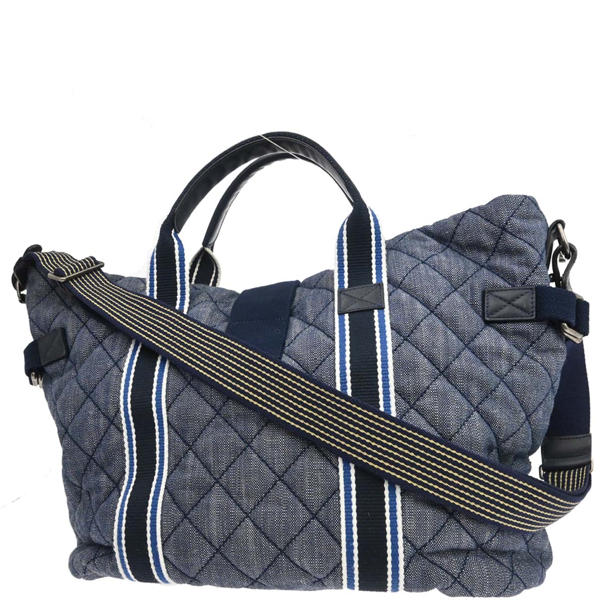 Chanel 2016-2017 Blue Quilted Denim Airlines Buckle 2way Shoulder Tote Handbag