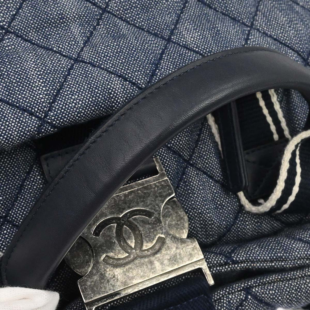 Chanel 2016-2017 Blue Quilted Denim Airlines Buckle 2way Shoulder Tote Handbag