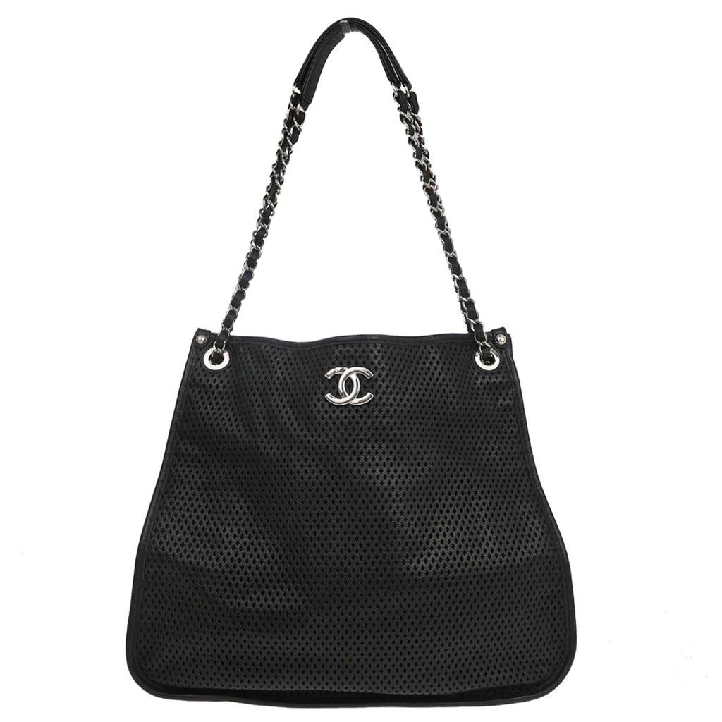 Chanel 2013-2014 Black Perforated Calfskin Up in the Air Tote Shoulder Bag