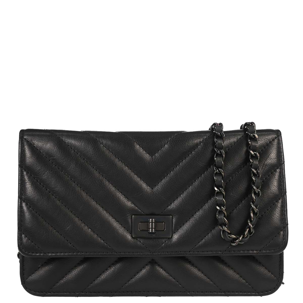 Chanel 2017-2018 Lambskin Chevron Mademoiselle Lock WOC Wallet on Chain Ba