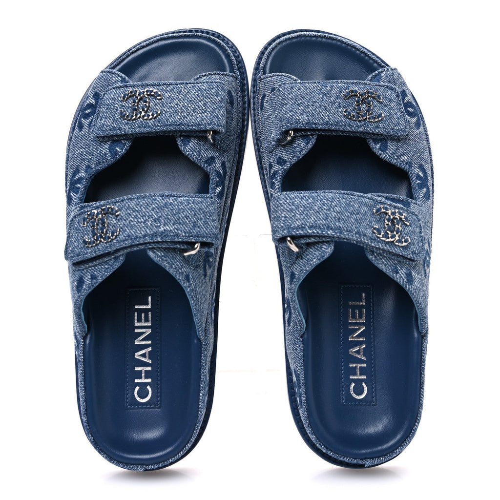 Denim CC Velcro Dad Chain CC Slide Sandals 35 Blue