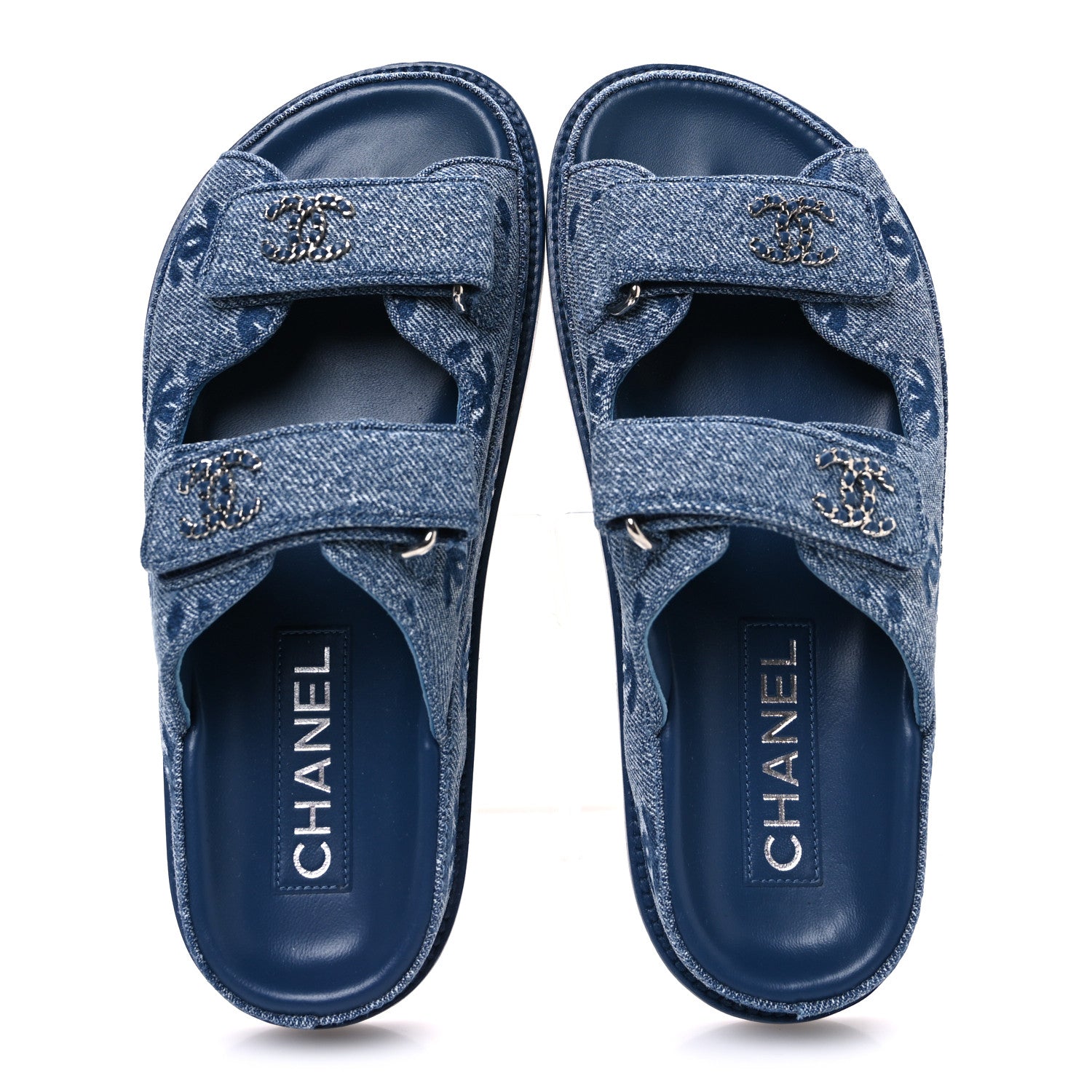 Denim CC Velcro Dad Chain CC Slide Sandals 35 Blue