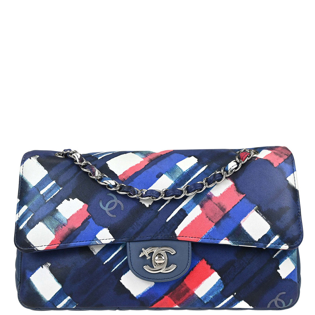 Chanel 2016-2017 Navy Lambskin Airline Medium Classic Double Flap Shoulder Bag