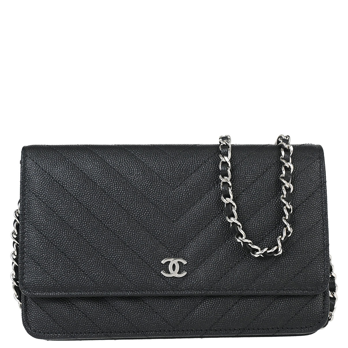 Chanel 2018 Black Caviar Skin Classic WOC Wallet on Chain Bag
