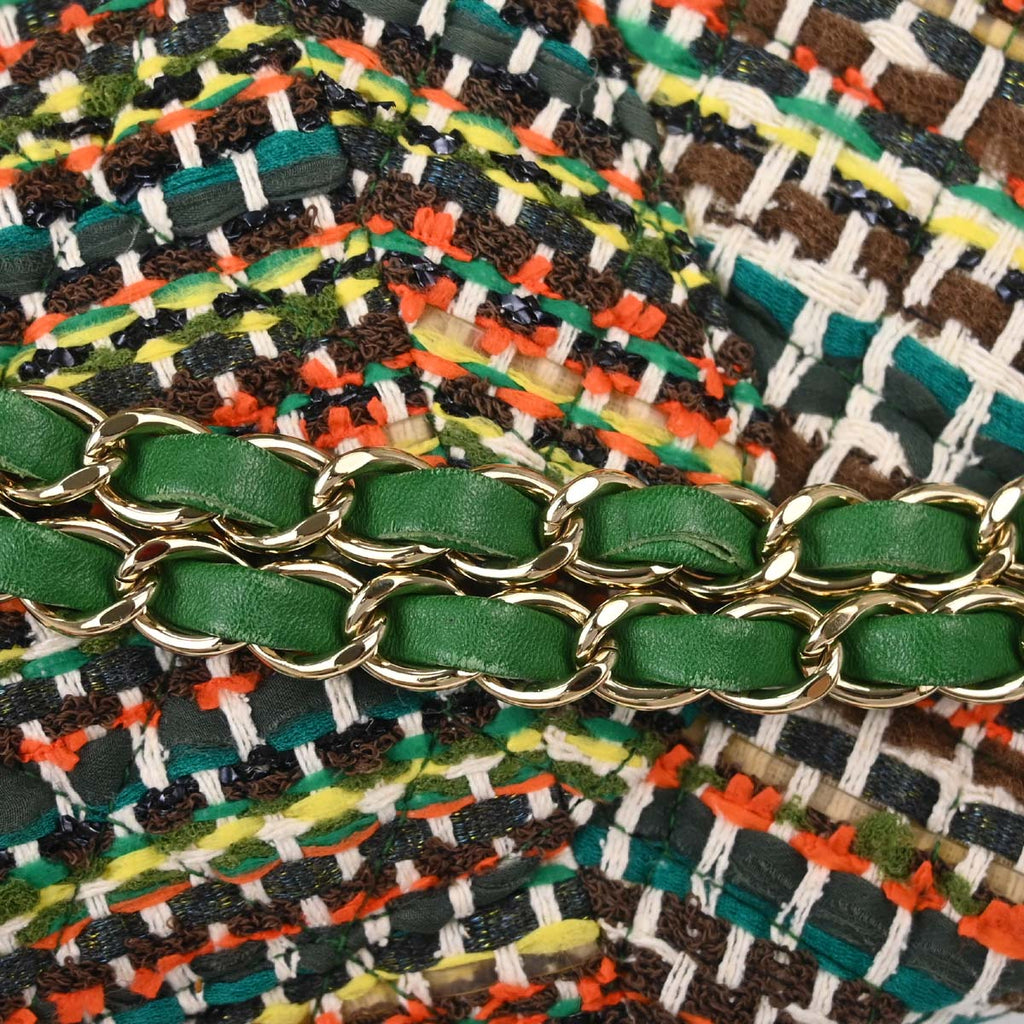 Chanel 2015-2016 Green Tweed Medium Classic Double Flap Shoulder Bag