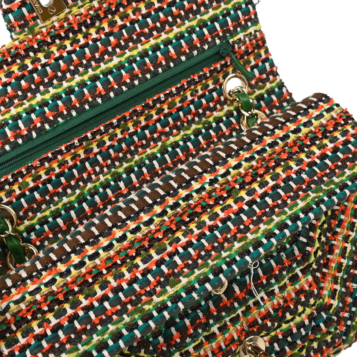 Chanel 2015-2016 Green Tweed Medium Classic Double Flap Shoulder Bag